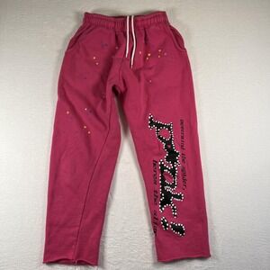 Sp5der Sweatpants Men's Medium Pink Star Streetwear Lounge Joggers